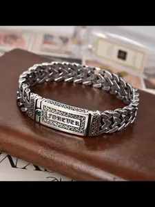 New Heart-Shaped Tangkwa Pattern Cuban Link Bracelet Width 13mm, Trendy Vintage Hip-Hop Personalized Men's Fashion Bracelet, Unique Style