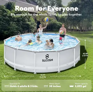 SLOOSH 15ft x 42in Round Frame Above Ground Swimming Pool Set, Outdoor Home Improvement Garden Supply Inflatable Pool Kit