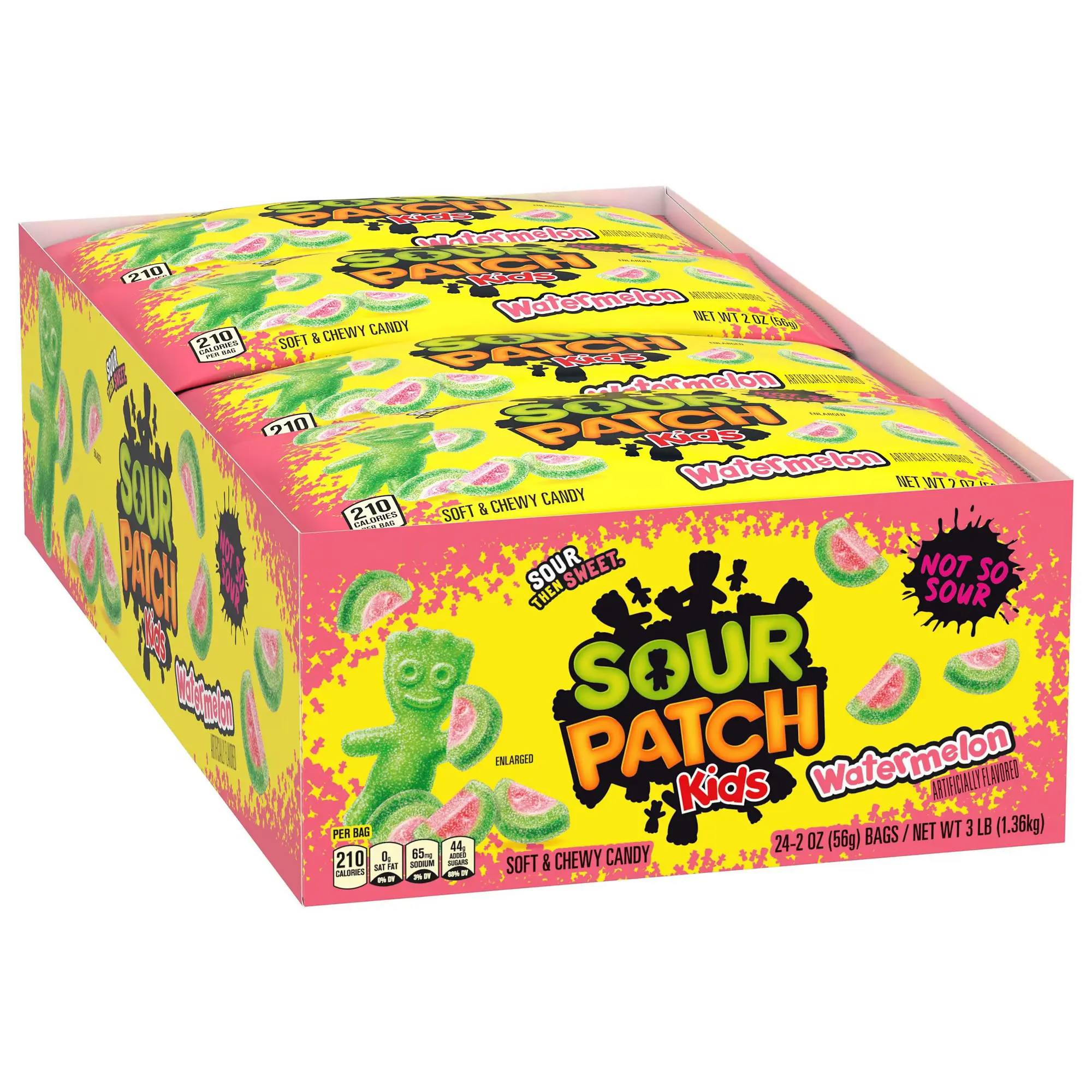 Sour Patch Kids Watermelon Soft & Chewy Candy, 2 oz Individual Bags, 24 Pack Bulk Box | Sour Then Sweet Candy for Parties, Lunchbox, Movie Night