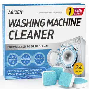 Washing Machine Cleaner Descaler 24Pack - Deep Cleaning Tablets For HE Front Loader & Top Load Washer, Septic Safe Eco-Friendly Deodorizer, Clean Inside Drum And Laundry Tub Seal - 12 Month Supply Household