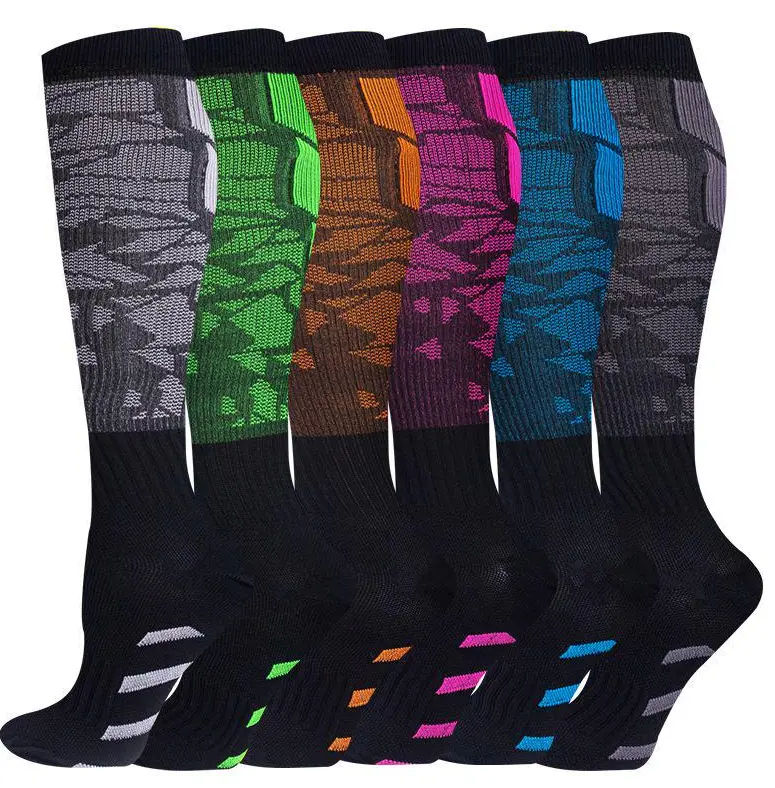 6pc Breathable running socks with arch support cushioned sole non slip grip compression technology perfect for marathon training hiking workout sports must have summer 2025 Color Pattern