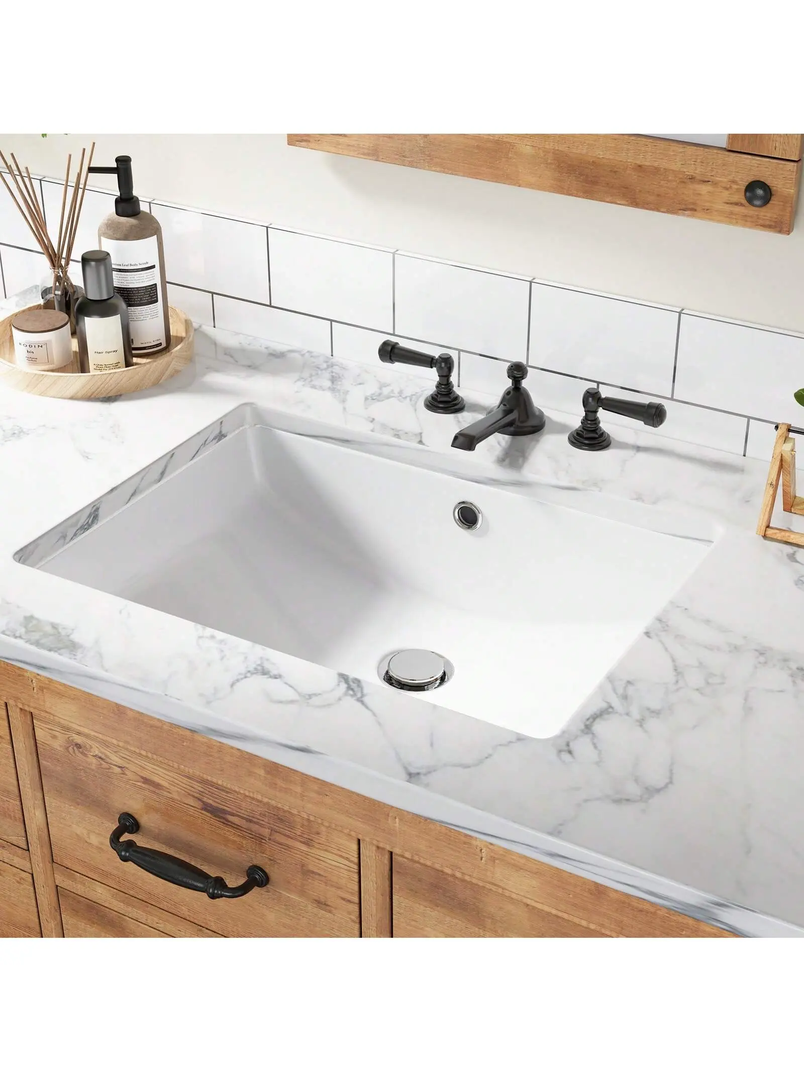 【Christmas Gift】Bathroom Vessel Sinks, Undermount Bathroom Sink, Ceramic Lavatory Vanity Vessel Sink With Overflow, Rectangle Sink, Undercounter Basin, White-21.7 * 15.7 * 7.9inch/20.3 * 15.2 * 7.9inch