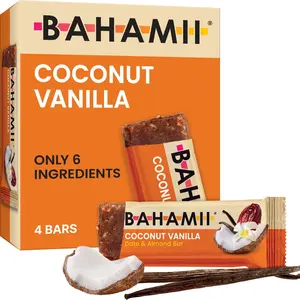 BAHAMII Coconut Vanilla Date Bars - Vegan, Gluten-Free, No Added Sugar, High Fiber Healthy Snack (12, 24 & 72 Bar Options)