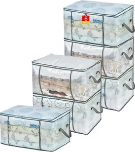 6 Pack 80L Clear Storage Bags – Foldable Closet & Underbed Organizers with Sturdy Handles & Zippers