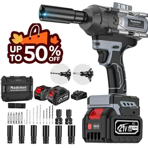 Brushless Impact Wrench Cordless Max Torque with 2 batteries, 3-IN-1 Electric Impact Wrench with 5 Sleeves,  1/2 Impact Wrench