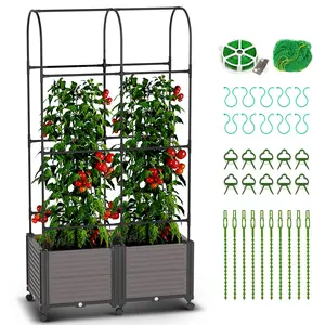 【mothersdaygift】Lilypelle Raised Garden Bed Planter Boxes with Trellis, Gardening System-Self Watering Planter with Wheels, Plants Outdoor and Indoor Tomato Cage for Climbing Vegetables Plants & Herbs & Flowers