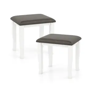COSTWAY - Faux Leather Vanity Stool Chair Set of 2 for Makeup Room and Living Room-Gray and White