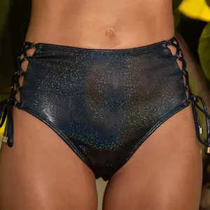 JULIET HIGH WAISTED BOTTOM - BLACK GALAXY GLITTER