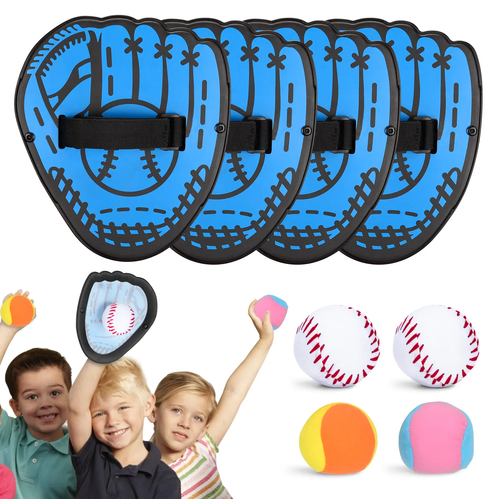 Toss and Catch Game Set with Adjustable Straps, Waterproof Baseball Glove Paddles for Kids and Adults, Outdoor Ball Sports Equipment with 4 Soft Balls and Bag for Beach or Pool Play, Girls, Storage Bag