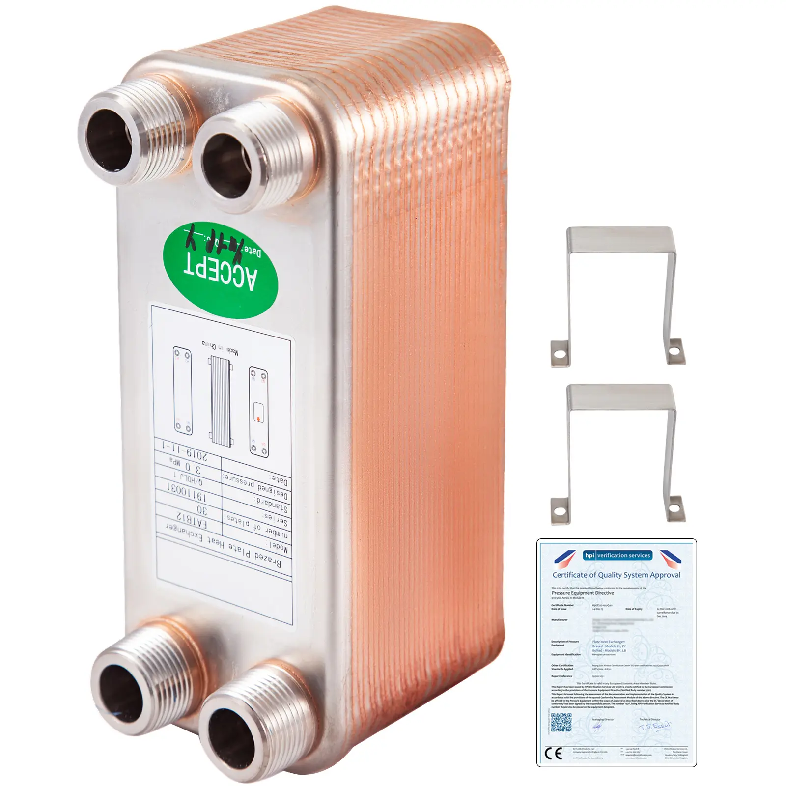 【summerfinds】VEVOR Heat Exchanger 3\"x7.5\" 30 Plates Brazed Plate Heat Exchanger 316L 3/4\" MPT Heat Exchanger B12-30 Beer Wort Chiller for Hydronic Heating