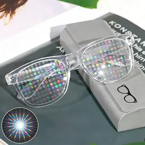Minimalll-Diffraction Glasses Rainbow Prism Effect, Rave Festival Sunglasses for EDM Concerts, Fireworks Light Glasses, Aesthetic Party Accessories Clear Frame