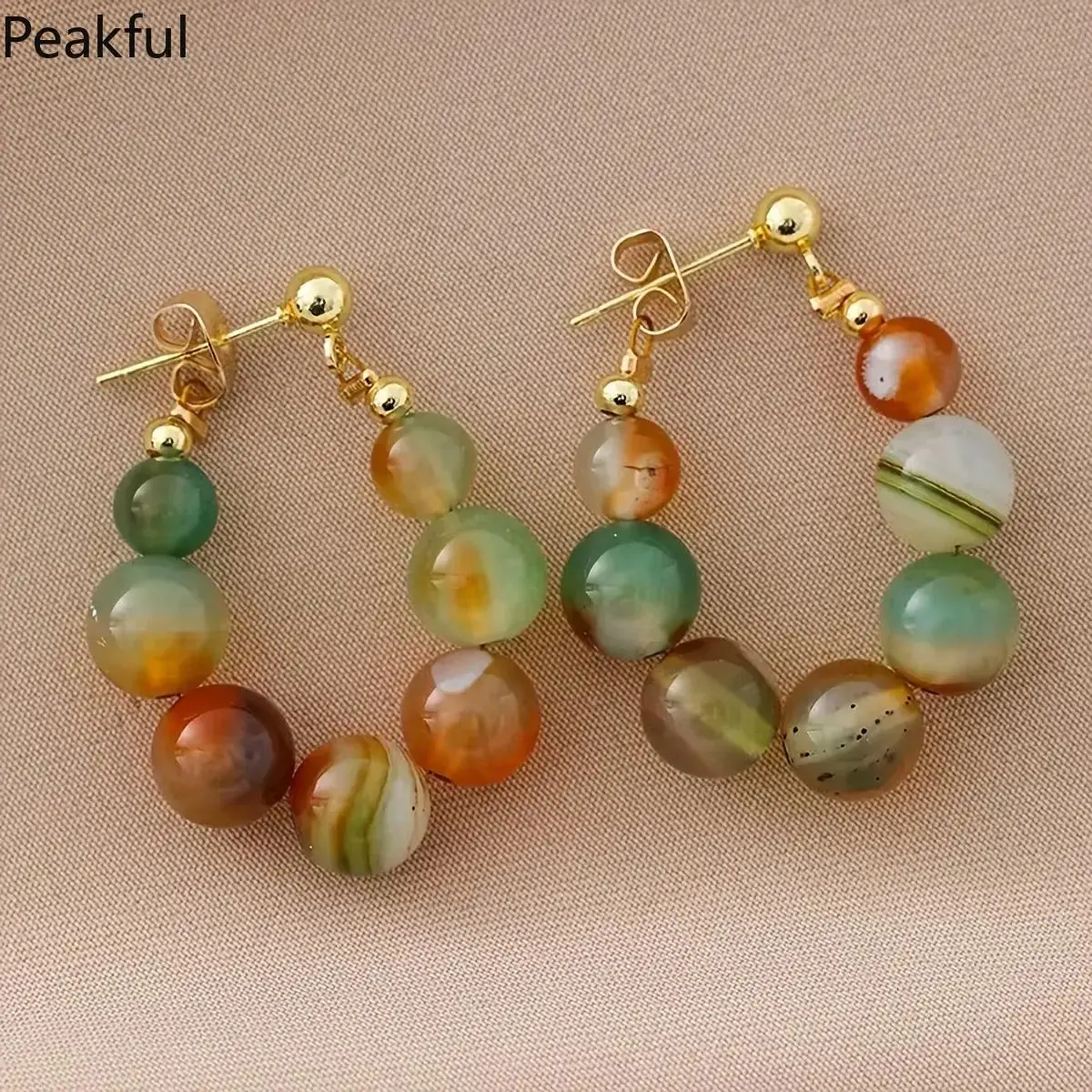 Vibrant Agate Bead Drop Earrings for Women, Trending Boho Vintage Handmade Dangles, Natural Stone Bohemian Ear Accessory, polished lightweight & vivid color design, perfect for dates, parties, vacations, shopping trips and daily commuting looks