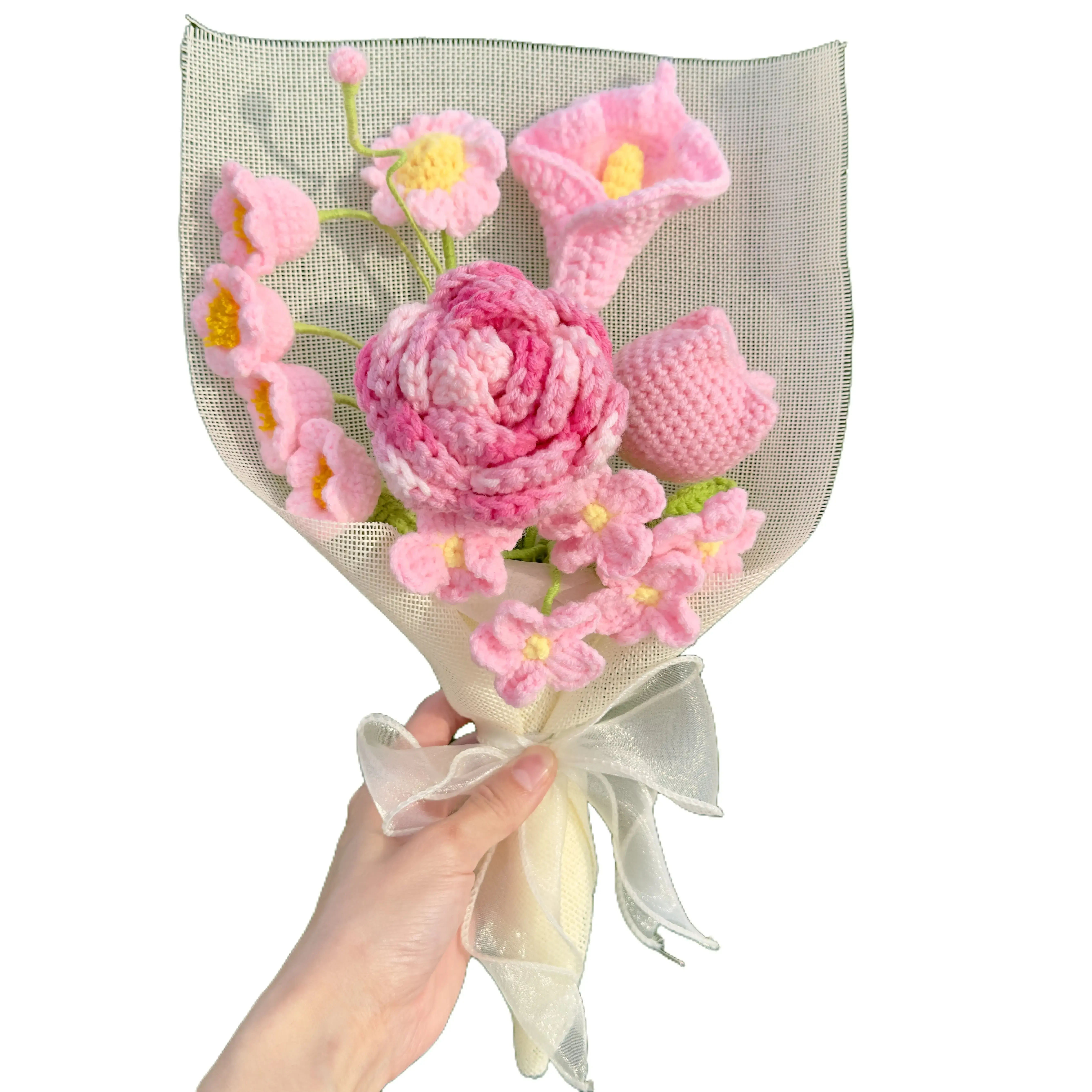 Custom Crochet Flower Bouquet - Personalized Handmade Gift for Birthday, Teacher, Anniversary, Wedding, Thank You, Back to School - Eco-Friendly & Everlasting - Gift-Ready Packaging Included Cotton Decor Artificial Plants  Gift Set Decorative Girlfriend