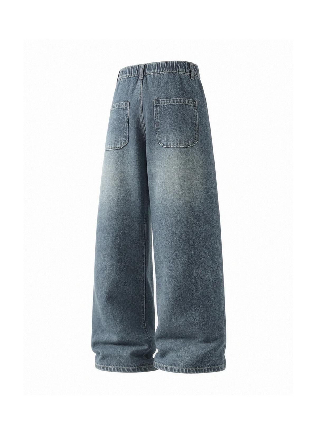2-Pack Men's Vintage Washed Wide-Leg Jeans, Soft Cotton Denim Fabric, Relaxed Cut,  Loose Fit, Trendy Retro Street Style, Classic Denim Wear, Men's Casual Straight Leg Jeans, Jeans for Back to School ,Stylish Summer Jeans