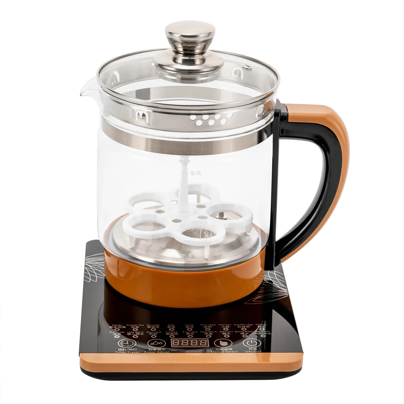 1.8L Digital Control 304 Stainless Steel Inner Electric Teapot - 100W-800W, 110V (US Standard Plug), Glass & Steel, 24H Timer & Warm Tea, 12 Tea Modes, Strainer, Egg Steamer, 23×24×27cm, Household Appliances, Kitchen Appliances, Modern Wedding Gift