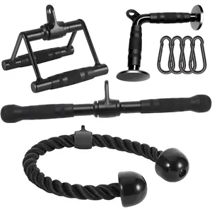 Attachments for  Gym, Made of Heavy Duty Solid Steel, LAT Pulldown Attachment, Weight Machine Accessories, Straight Pull Down Bar, Tricep Rope, Exercise & Double D Handle
