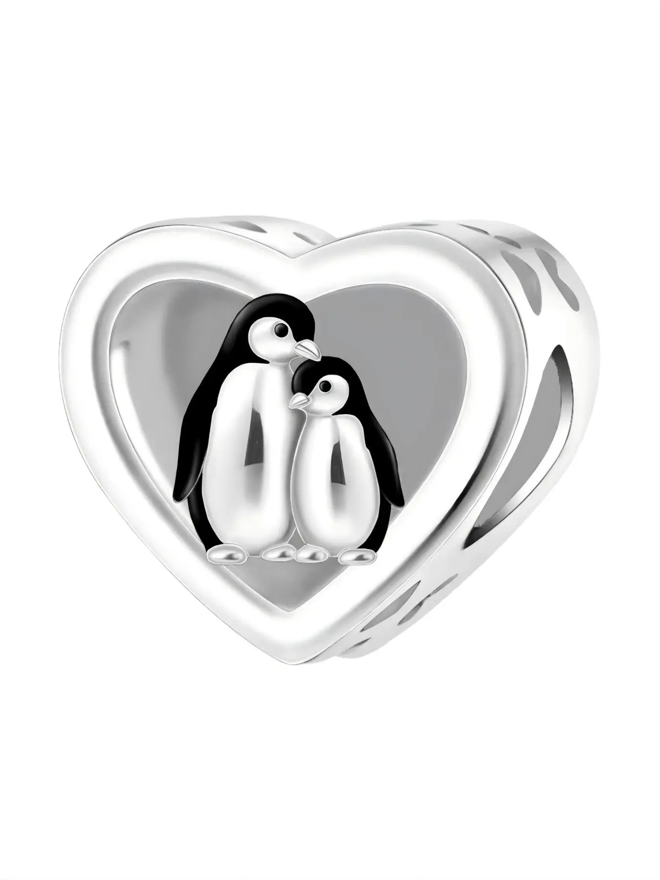 Cute Penguin Heart Charm, Copper Plated Silver Color, Engraved Love Message, Perfect Gift for Loved Ones, All Seasons Jewelry