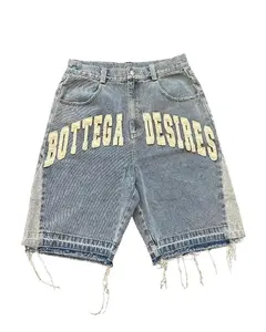 Men's American Retro Jeans, 26 Summer Street Hip-Hop Letter Embroidered Casual Pants, Loose Denim Shorts