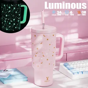 MEOKY 40oz Glow in The Dark Tumbler with Handle, Luminous Vacuum Insulated Stainless Steel, Leak-Proof Straw Mug, Non-Slip Base, Car Friendly BPA-Free,Father's Day Gifts,Graduation Gift,Deals For You