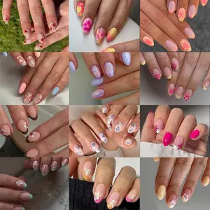 Short Oval Shape Nail Art DIY Stickers Set, Cute Bee & Beetle Designs, Unique Floral Patterns Flower Design Nails, French Acrylic Press-On Nails, Easy Wear, Perfect for Women & Girls, Nail Kit Set