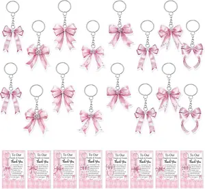 32-Piece Pink Coquette Bow Acrylic Keychain Set with Cards - 8 Cute Designs for Baby Showers, Gender Reveals & Party Favors -- ribbon