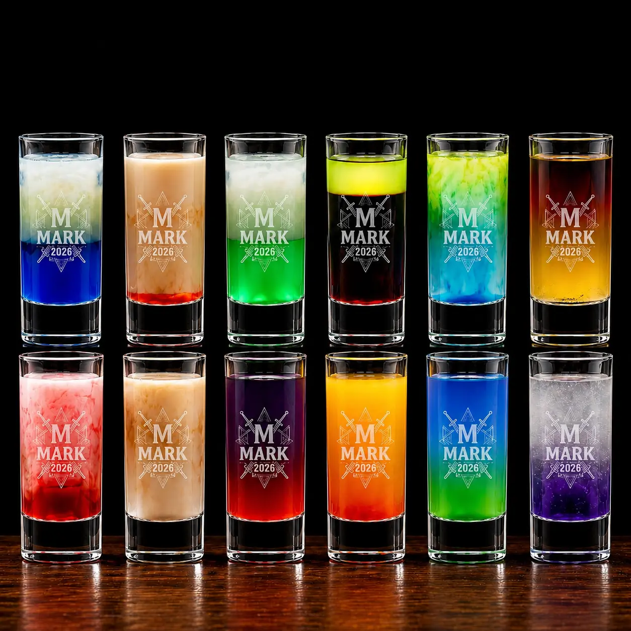 Personalized Shot Glass Set | Custom Name Logo OR Photo Laser Engraved | Sets of 2 4 6 10 12 | Tall Shot Glasses Bachelorette Wedding Birthday Party Favors