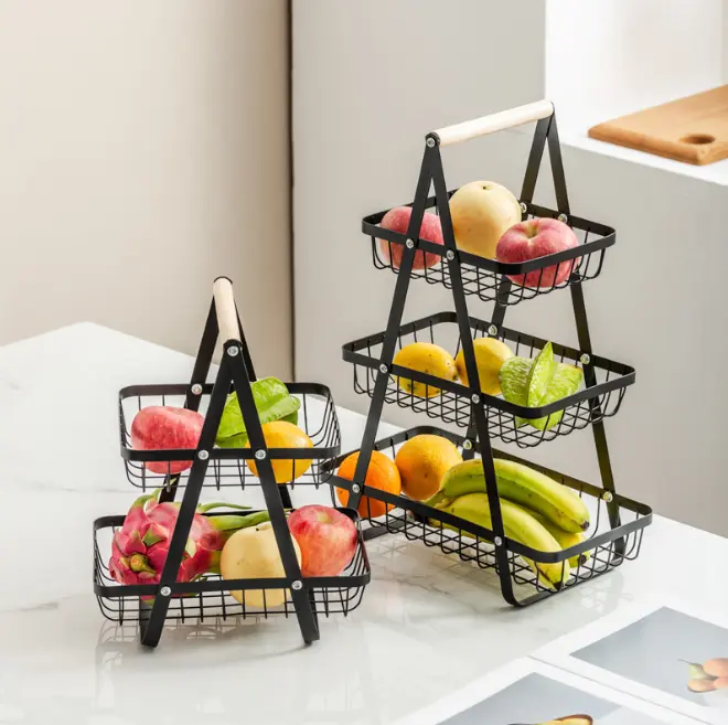Portable Multi-Layer Wire Fruit Storage Basket Kitchen Counter Vegetable Snack Display Organizer