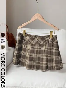 Women's Retro Pleated Skirt, Y2k Style Mini Short Skirt High Waist Anti-Exposure Classic Plaid Pattern Checkered for School & Daily Casual Wear / Valentine's Day Date & Party
