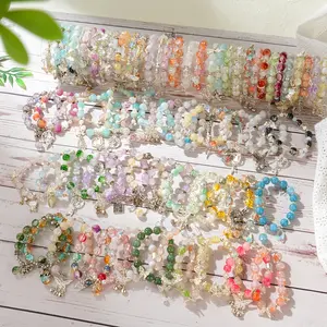 Mixed Bohemian Glass Beaded Bracelets with Pendants - Stackable Jewelry Sets Glass Beads, Perfect for Daily Wear, Beach Vacations, Music Festivals, Or Gifting Multi-Item Party Favor Packs