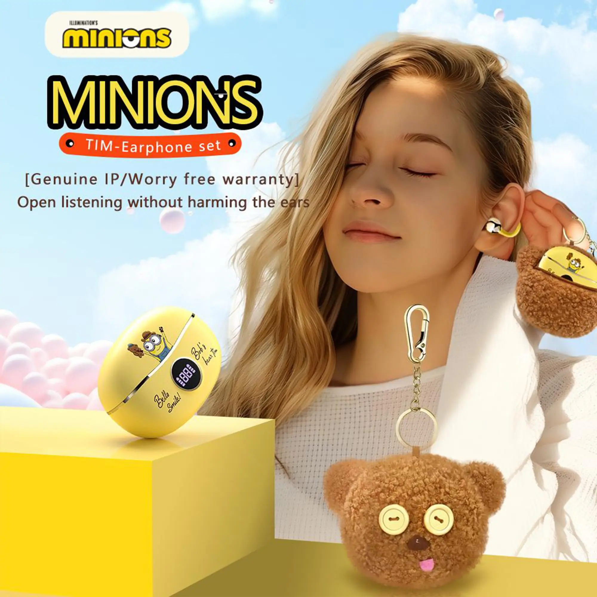 Minions Wireless Earbuds with Cute Bear Case – Compact, Comfortable, and High-Quality Sound for Everyday Use & Travel – Perfect Gift for Fans campingessentials