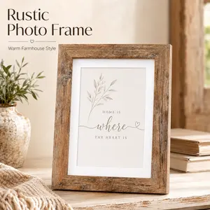 Rustic Picture Frame + 5x7 Wooden Photo Frame + Shatterproof Plexiglass, Fits 4x6 Photo with Mat + Wall Tabletop Display Frame + Farmhouse Home Decor + Rustic Brown Wood Frame for Bedroom Living Room Gallery Decoration