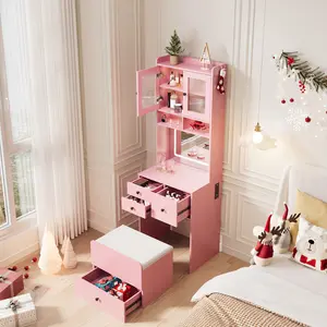 Vanity Desk with Sliding Illuminated Mirror and Ample Drawer Storage, Modern Makeup Dressing Table, Contemporary Bedroom Vanity Station