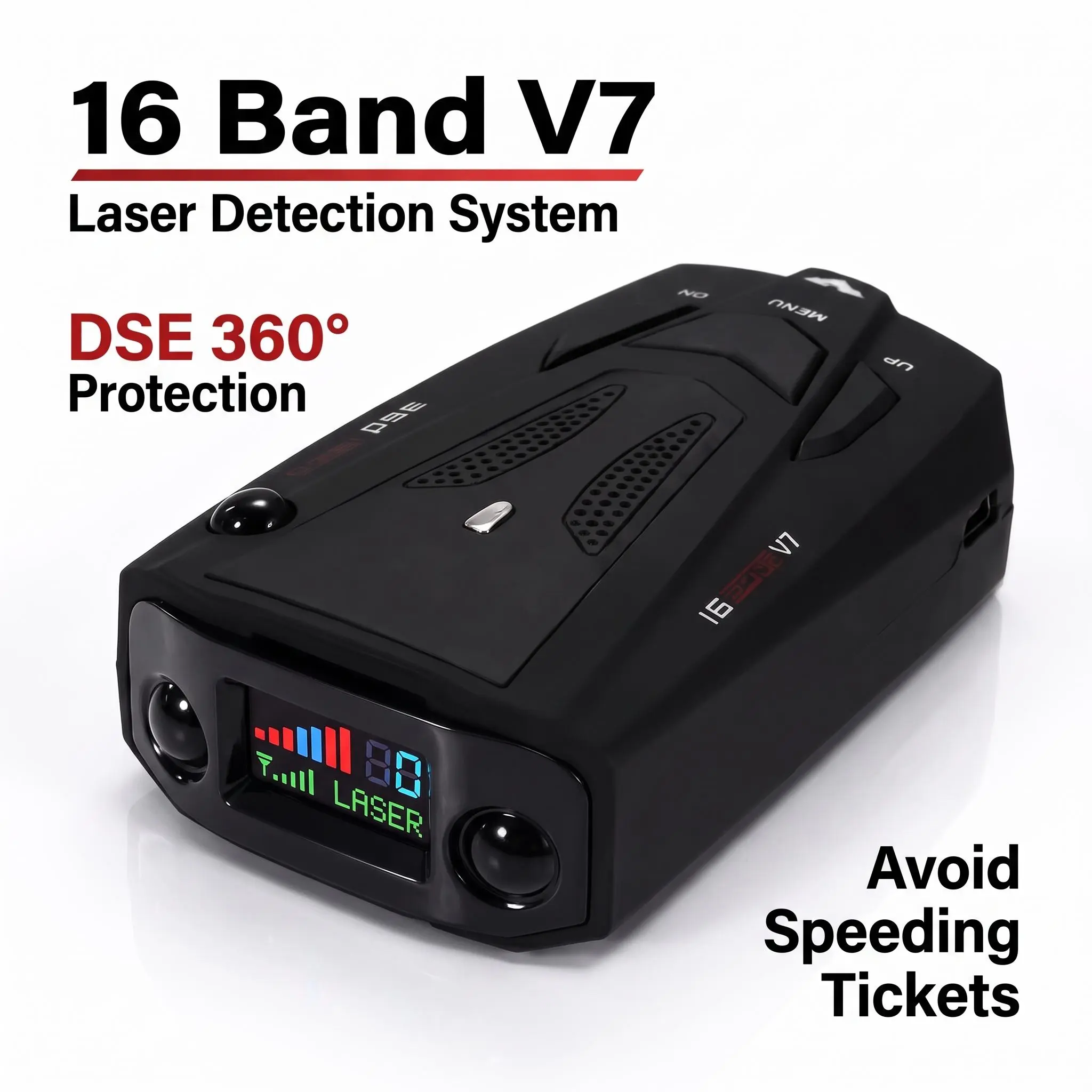 V7 360-Degree Full Coverage Radar Detector - 12V Multi-Band Auto Speed Warning Monitor, Real-Time Speed Display, Switchable Sensitivity Modes, Windshield Mount, Car & Motorcycle Safety Accessory