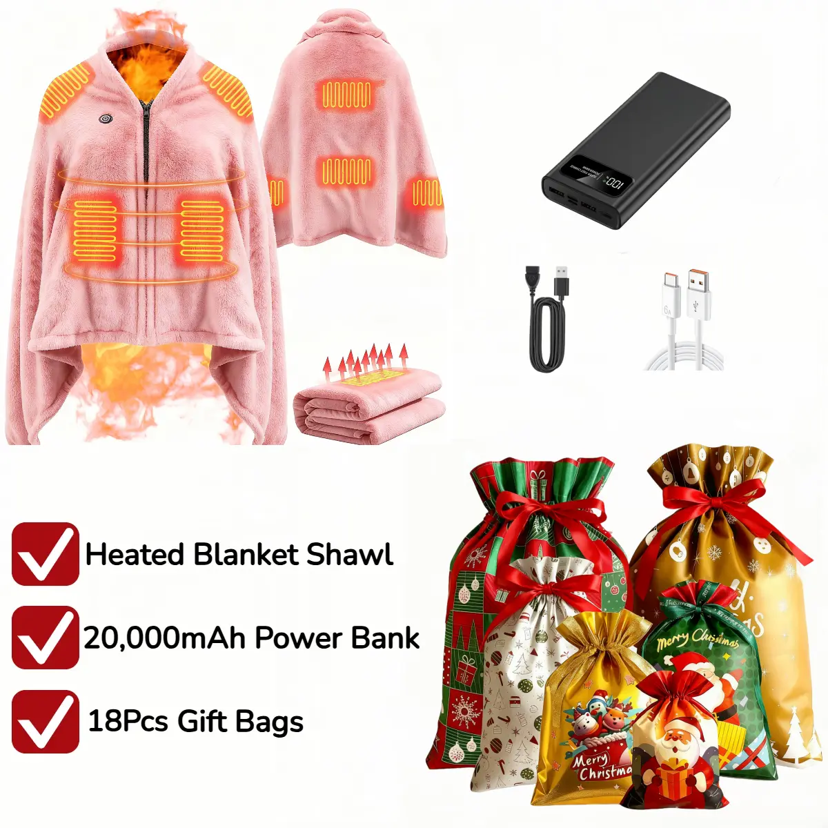 Pink Blanket+20000mAh Power Bank+18Pcs Gift Bags