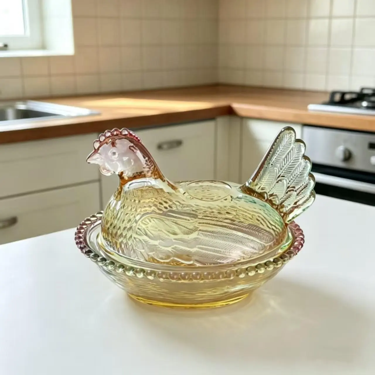 Elegant Crystal Glass Chicken-Shaped with Lid, Intricate Design, Perfect for Candy Sugar Snacks, Snack Storage Container, Candy Jars, Decorative Glass Jar