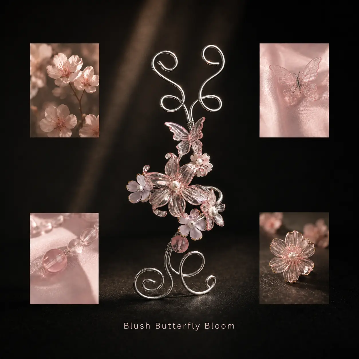 [NEW] Blush Butterfly Handmade Bracelets, Arm cuffs, Golden Floral Charm, Aesthetic Handmade Gift