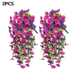 Artificial Hanging Flowers Silk Morning Glory Vines, 2pcs 29.5" UV Resistant Decorative Fake Trailing Plants, Outdoor Indoor Wall Garden Wedding Decor