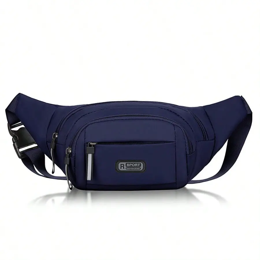 Men's Athletic Nylon Sling Bag, Lightweight Crossbody Fanny Pack with Multi-Zip Pockets & Adjustable Strap, Water-Resistant for Travel, Belt Bag, Casual, Multi-Function, Men's Accessories, Compact, Plain, Hands-Free Men's Fanny Packs & Belt Bags