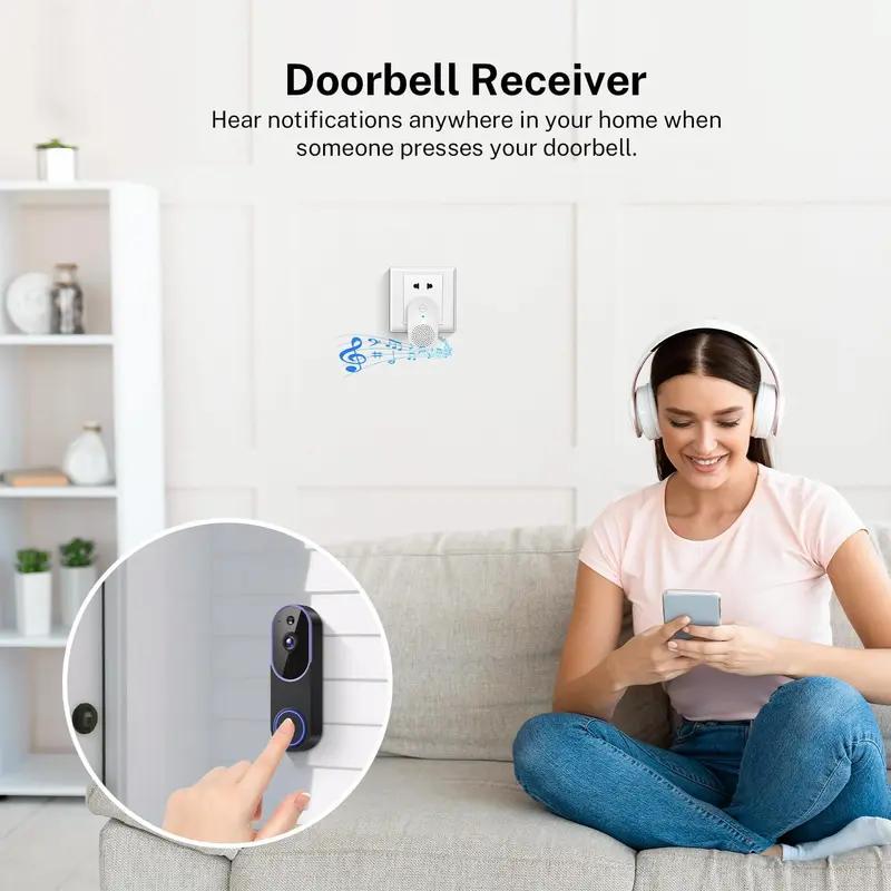 1080P Smart Video Doorbell Camera, Wireless 2.4GHz WiFi Doorbell with AI Human Detection, Night Vision, 2-Way Audio, Wide-Angle Lens, App Control, Cloud Storage, Home Security Camera