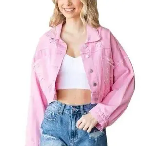Women's Pink Rhinestone Denim Jacket