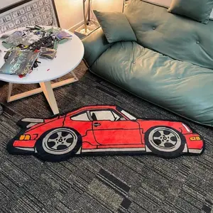 Cartoon Car Pattern Rug Red Irregular Shape Living Room Lounge Carpet Fluffy and Soft Bedroom Decoration Dressing Table Sofa Non-slip Rug Plush Carpet Home Bedside Game Area Play Area Balcony Washable Floor Mat