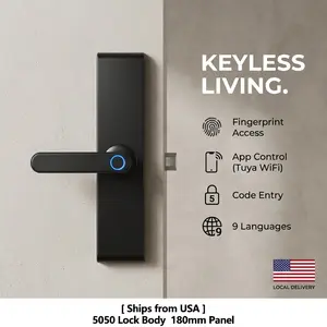 [US Stock] Smart Door Lock with 5050 Lock Body and 180mm Panel, Tuya Wi-Fi Remote Unlock, Biometric Fingerprint Keyless Entry Deadbolt with IC Cards and Keys (Multi-Language Support)