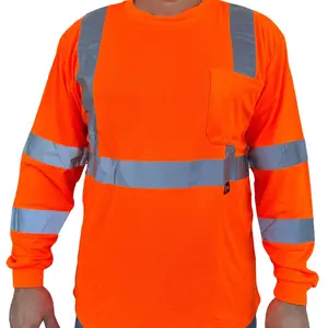 Class 2 Max-dry Moisture Wicking Mesh Long Sleeve Safety T-shirt, Neon Orange # 900