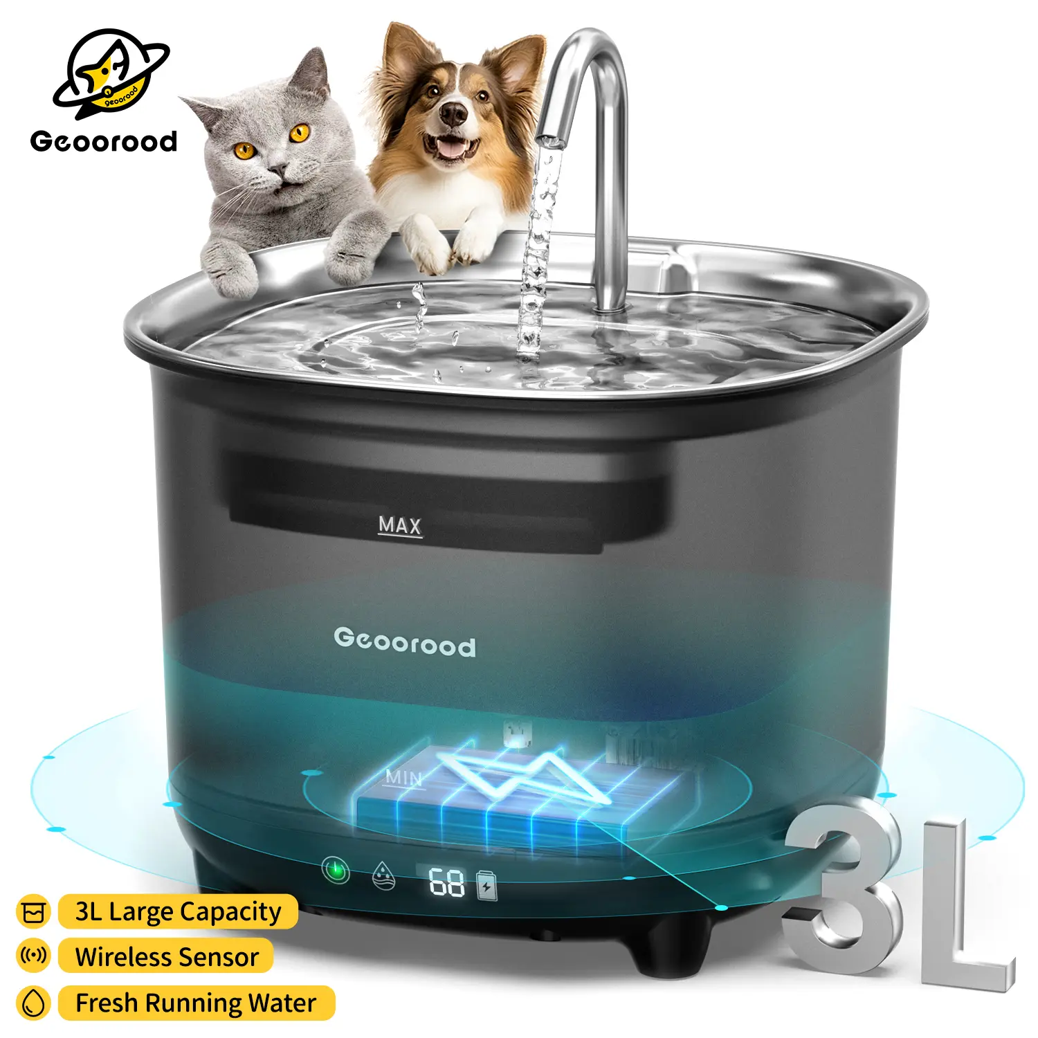Geoorood Cat Water Fountain Cordless, 101oz/3L Wireless Pet Water Fountain for Indoor Cats, Battery-Operated Cat Drinking Fountain with Motion Sensor, Ultra-Quiet Pump, BPA-Free#Summervibes #petlovers