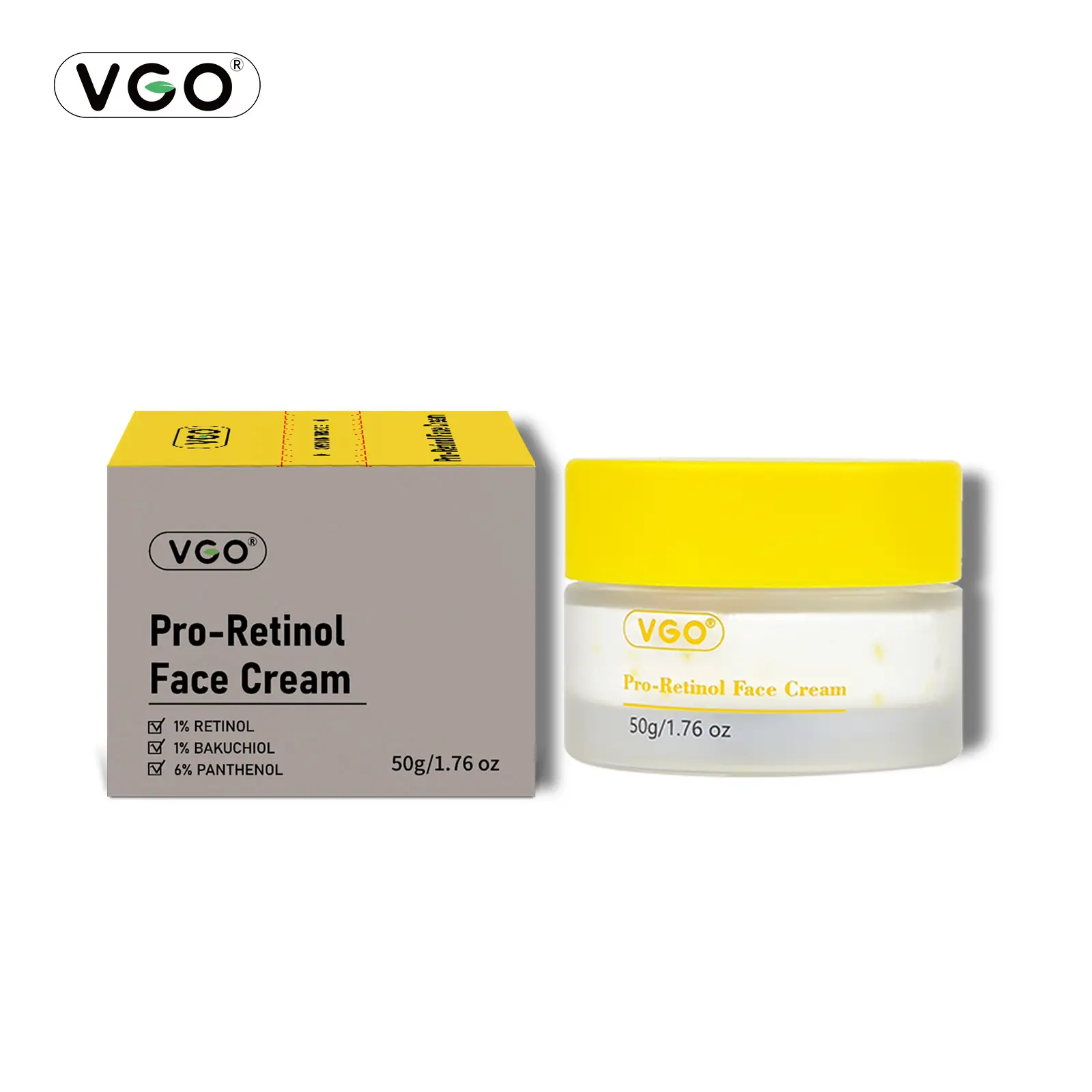 VGO Pro-Retinol Anti Wrinkle Cream with Bakuchiol, Gentle Vegan Moisturizer to Hydrate Sensitive Skin, 50g, Moisturizing, Adults, Cruelty Free, Sensitive Safe, All Skin Types, Skin Repair, Daily Anti Aging campingessentials, Face Care Products sohochic