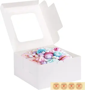 Moretoes 4 Pack Cake Boxes with Window, 10X10X5 Inches White Bakery Containers, 10 Inch White Cake Carrier, Disposable Bakery Boxes for Valentine'S Day Mother'S Day Cake Cupcake Cookie Pie Pastry bululuo