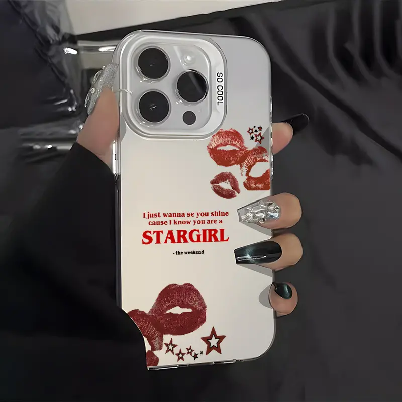 TPU Handheld Cellphone Casing, Stylish 'Star Girl' Weekend Drama Lyrics Protective Case for iPhone 12-16 Pro Max Plus, Shockproof Black & Silver Devices Accessory, Birthday Gift Option