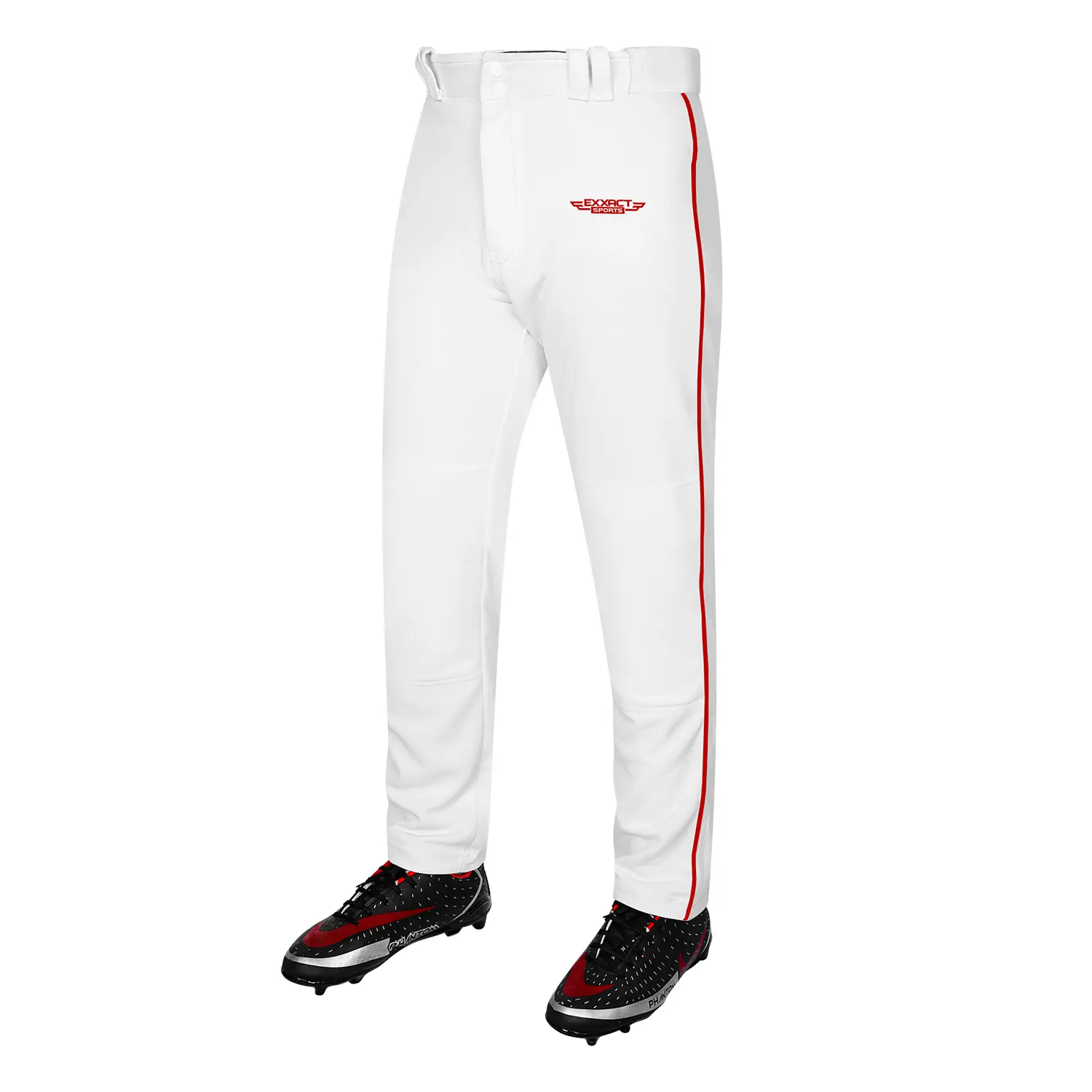 Exxact Sports Men's Full-Length Piped Baseball Pants - Semi-Relaxed Open-Bottom Fit in Lightweight, Breathable 2-Way Stretch Polyester with Belt Loops, Male, Baseball/Softball, Moisture Wick, Standard Sizing, Open-Bottom Cut, Piping Accents, Machine Washa