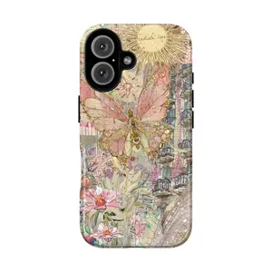 Cottagecore Butterfly Phone Case – Pink Floral Vintage Phone Cover for iPhone 17 16 15 14 13 12 11 Promax XR XS & SS Galaxy S55 S24 S23 S22 S21| Aesthetic Sun Boho, Ethereal Flowers Collage| Gift for Her Women Girls
