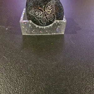 Resin Coaster with Butterfly Design - Simple Product Title Based on Given Information